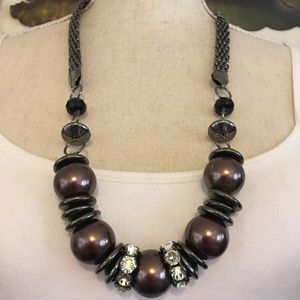 Chunky bronze bead black chrome long necklace